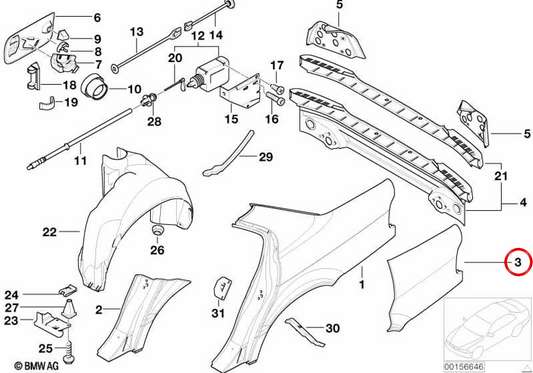 Pannello laterale posteriore destro 41358183126 per BMW E38. BMW originale.