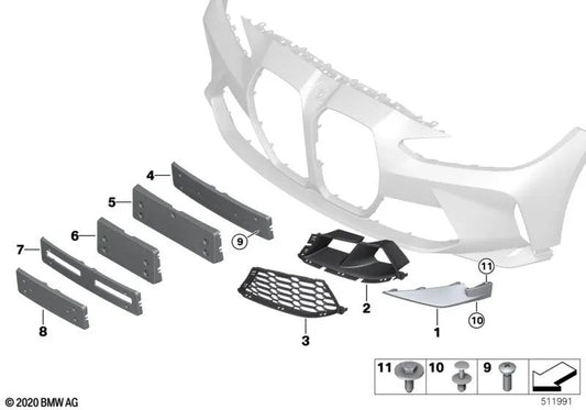 Left air intake grille for BMW G80, G81, G82, G83 (OEM 51118069439). Original BMW.