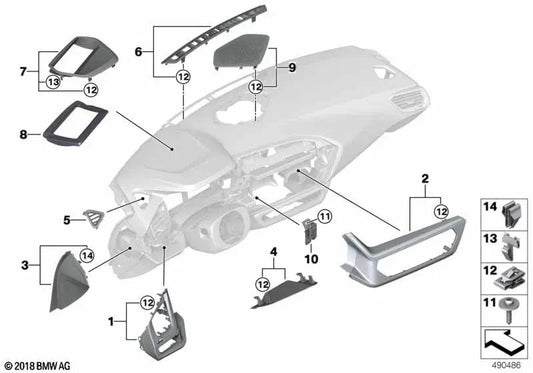Upper Center Console Center Cover for BMW Z4 G29 (OEM 51459475707). Original BMW