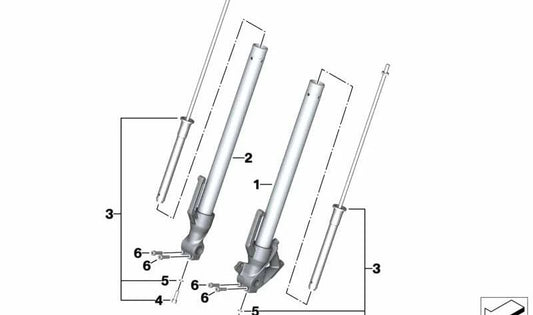 Tubo deslizante esquerdo do OEM 31428566093 para Modelos BMW Motorrad G 310 R (GK03) 2016–2026. Substituição original do BMW Motorrad.