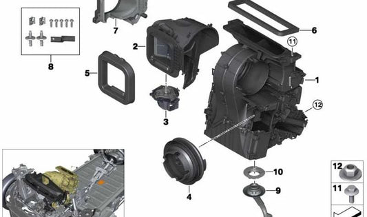 Carcasa vacía del calefactor OEM 64116827054 para MINI F55, F55N, F56, F56N, F57, F57F, F57N. Original MINI.
