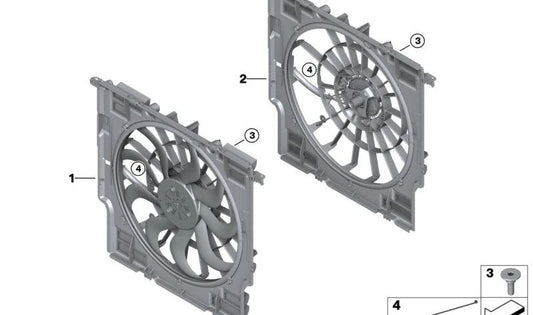 Carcasa del ventilador con anillo acústico OEM 17428598036 para BMW X5 G05, G05N y X6 G06, G06N. Original BMW.