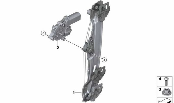 Elevalunas trasero derecho sin motor OEM 51357490200 para BMW F48. Original BMW.