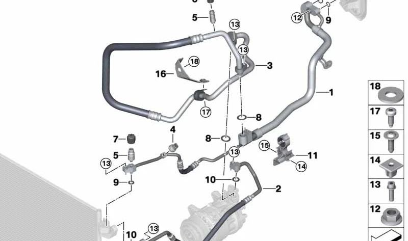 Tubo de aspiración de aire acondicionado OEM 64537940181 para BMW G30 y G31. Original BMW.