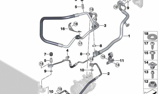 Tubo de aspiración de aire acondicionado OEM 64537940181 para BMW G30 y G31. Original BMW.