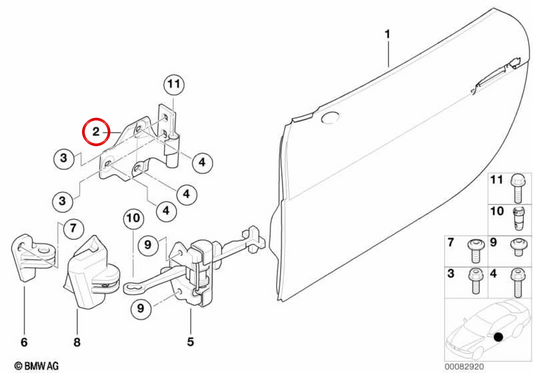 OEM 41517012877 Dobradiça de porta superior esquerda para BMW E52 (Z8). BMW genuíno.