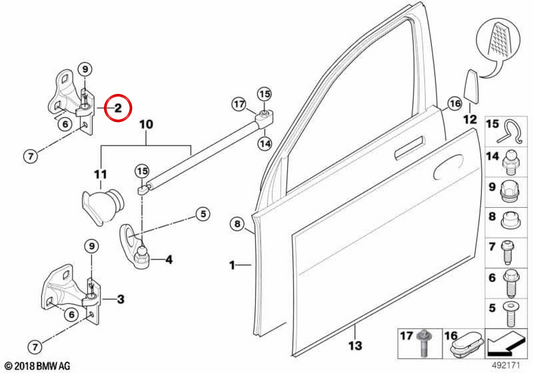 OEM 41517176859 Dobradiça de porta superior esquerda para BMW E65, E66. BMW genuíno.