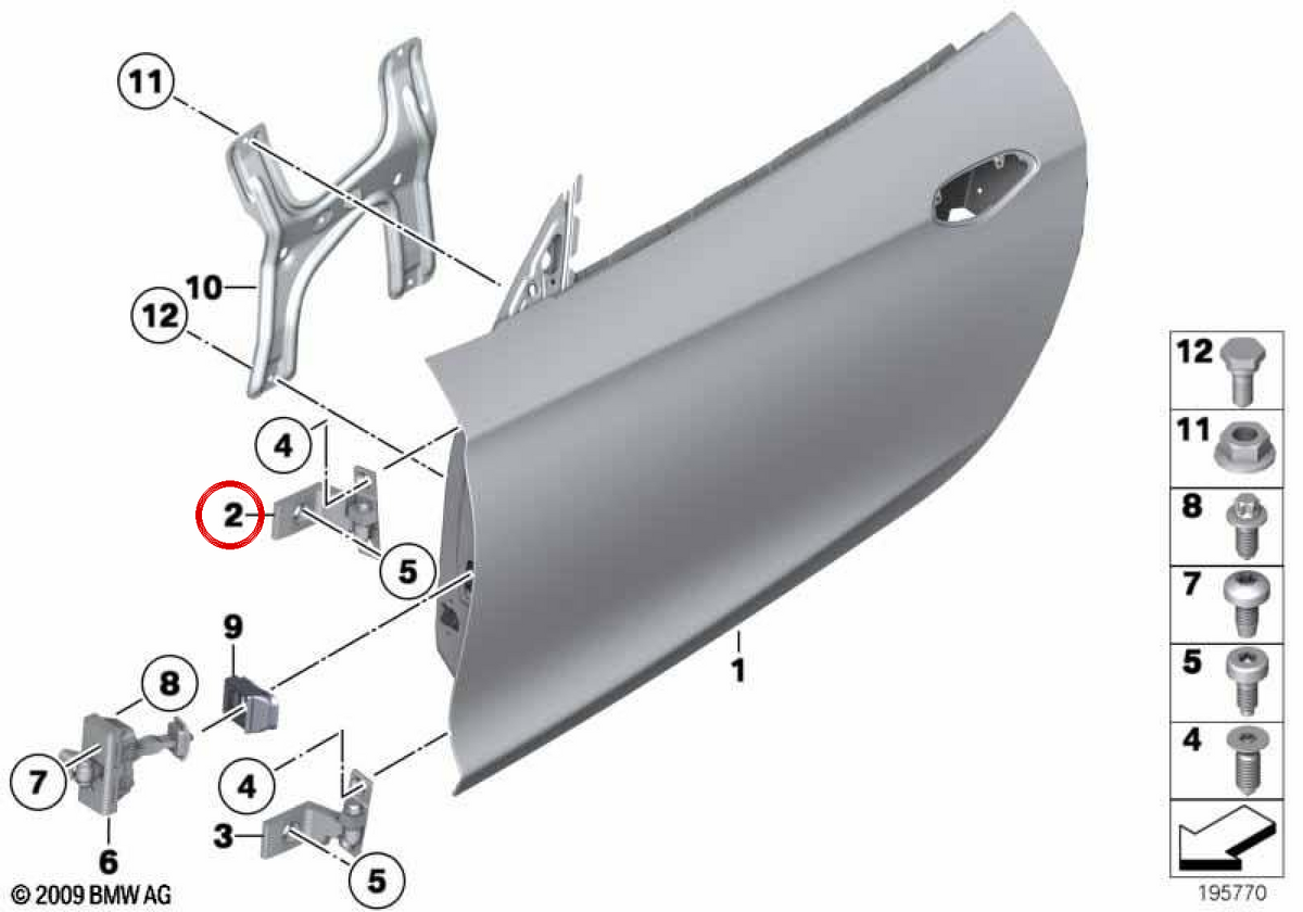 Upper left door hinge 41517225137 for BMW E89. Original BMW.