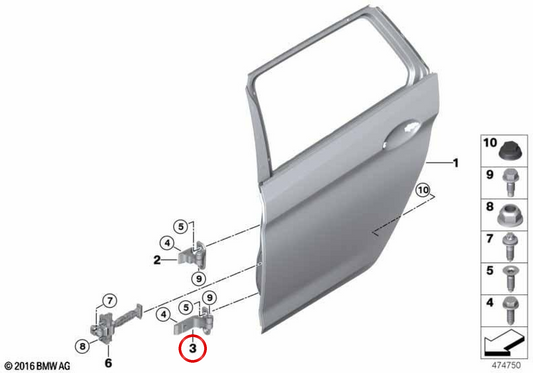 Hinge de porte gauche OEM 41527420097 pour BMW F90, G30, G31, G38, G60, G61, G68, G90, G32, G11, G12, G70, F93, G16, G05, G18, F95, G06, F96, G07, G09, I20 . BMW d'origine.