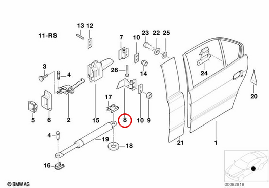 Unterhalb rechts Scharnier der Hintertür OEM 41528184170 für BMW E38. Original BMW.