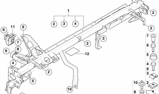 Soporte metálico salpicadero OEM 51719115031 para BMW E81, E82, E87, E88. Estructura original salpicadero. Original BMW.