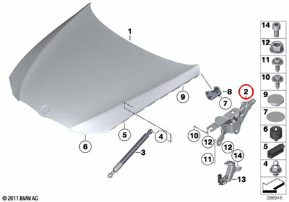 OEM 41617325939 left front hinge for BMW E90, E92, E93. Original BMW.