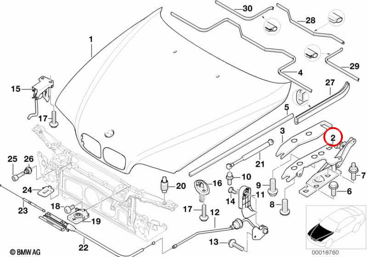 OEM 41618203276 cerniera frontale destra per BMW E39, E52. BMW originale.