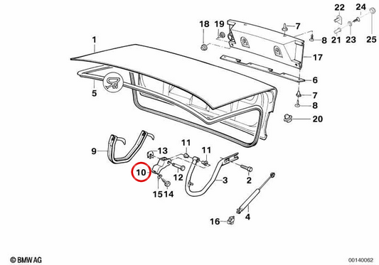 Suporte da dobradiça da bagageira OEM 41621944789 para BMW E34. BMW genuíno.