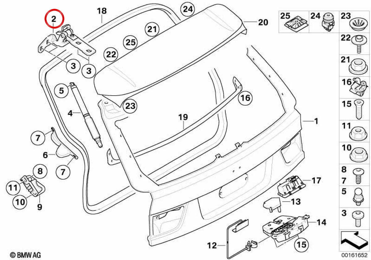 Upper left hinge OEM rear gate 41627170921 for BMW E70, E71. Original BMW.