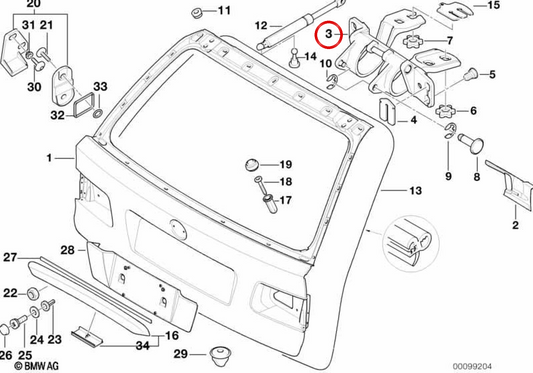 Rechts Scharnier des OEM -Hintertors 41628227946 für BMW E39. Original BMW.