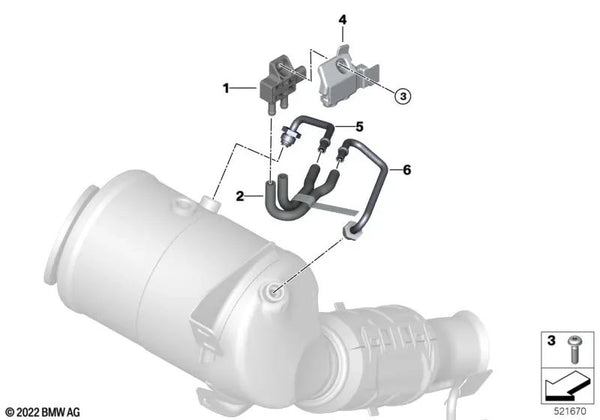 Tubería de presión filtro de partículas Otto para BMW Serie 2 U06, X1 U11 (OEM 18329845455). Original BMW.