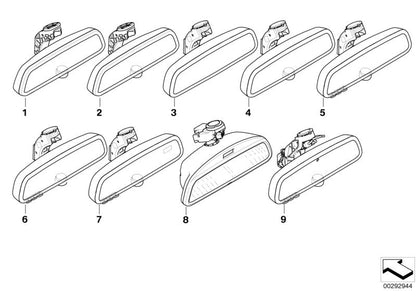 Specchio interno EC / LED / GTO / FL per BMW 3 E90, E91, E92, X5 E70, X6 E71 (OEM 51169225979). BMW originale