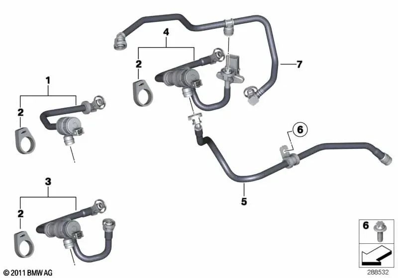 Válvula de ventilação do tanque com tubo para BMW F22, F23, F87, F87N, F30, F34, F32, F33, F36, F07, F10, F06, F12, F13, F01N, F02N, F25, F26, E70N, F15, E71, F16 (OEM 13907636156). BMW originais.