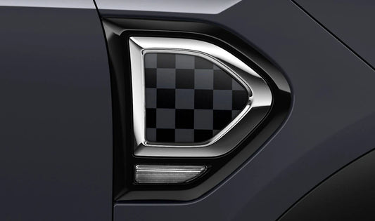 Moldura lateral derecha “Chequered Flag Electrifying” OEM 51132413355 para MINI Countryman F60, F60 LCI. Original MINI.
