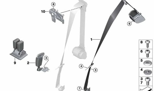 Cinturón de seguridad trasero derecho OEM 72117365724 para MINI Cabrio F57 (11/2014 - 02/2021). Original MINI.