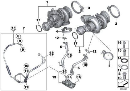 Turbocompresor OEM 11655A4EF49 para BMW X5 E70, X6 E71 con motor S63. Original BMW.
