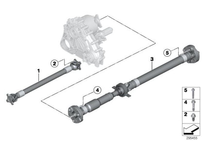 Árbol de transmisión trasero OEM 26108676286 para BMW F30, F31, F32, F33, F36 con cambio automático y tracción total. Original BMW.