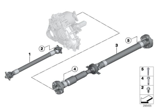 Árbol de transmisión trasero OEM 26108676285 para BMW Serie 3 F30, F31 y Serie 4 F32, F33, F36 con cambio manual. Original BMW.