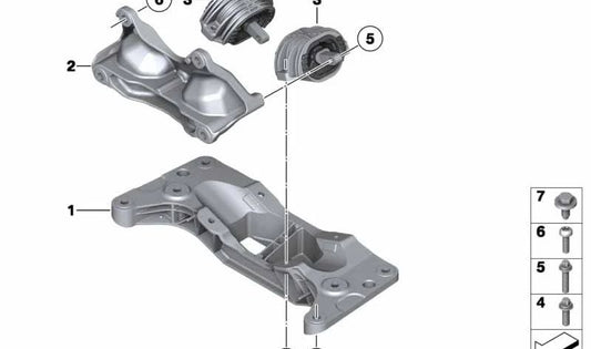 OEM transmission support 22326775907 for BMW F07, F10, F11, F18, F06, F12, F13, F01, F02, F04. Original BMW.