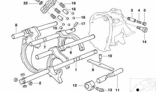 Gearshift rod with link for BMW 1 Series E87, 3 Series E36, E46, 5 Series E34, E39, Z4 E85 (OEM 23317525595). Original BMW