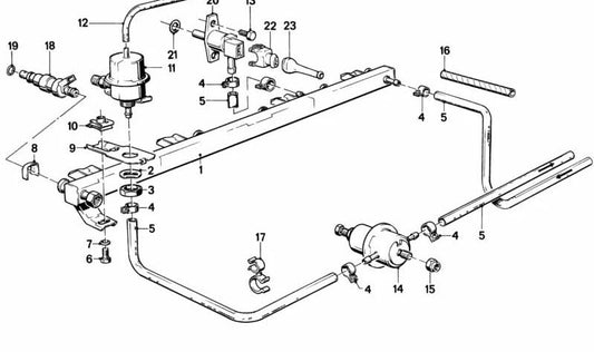 Tubo inyector combustible OEM 13531274732 para BMW E28, E24, E23. Original BMW.