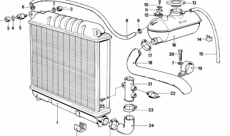 Radiador de refrigerante OEM 17111120099 para BMW E21. Original BMW.