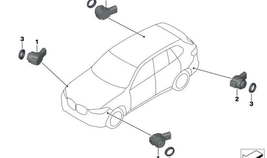 Sensor de aparcamiento ultrasónico azul (Riverside) OEM 66209475084 para BMW G05, G06, G07. Original BMW.