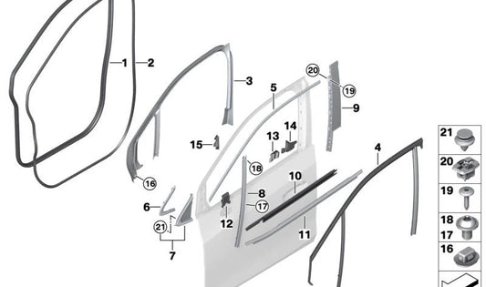 Junta de la guía de ventana superior izquierda OEM 51338496401 para BMW 2er U06. Original BMW.
