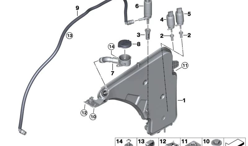 Depósito de líquido para lavagem para BMW F22, F23, F87, F30, F34, F35, F80, F32, F33, F36, F82, F83 (OEM 61667241672). BMW original