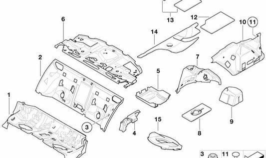 Aislante acústico maletero OEM 51487020040 para BMW Serie 7 E65, E66 (modelos 730d, 730i, 735i). Reduce el ruido del compartimento trasero. Pieza original BMW.