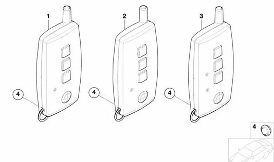 Telestart -Emitter -Akku für BMW 3 E90 -Serie, E91, E92, E93, 5 E60 -Serie, E61, 7 E65 -Serie, E66, X5 E70 (OEM 61316912986). Original BMW