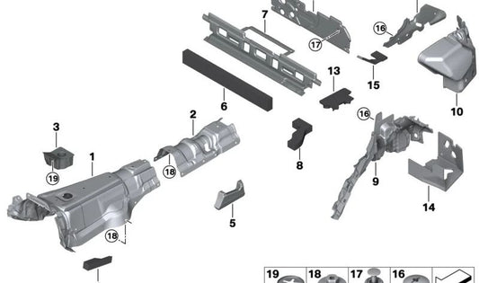 Aislante acústico trasero izquierdo OEM 51477468505 para BMW X5 (F95, F95N, G05, G05N) y Serie 5 Touring (G18, G18N). Pieza original BMW.