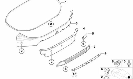 Cubierta interior izquierda piloto trasero OEM 51478267287 para BMW E52 (Z8). Original BMW.