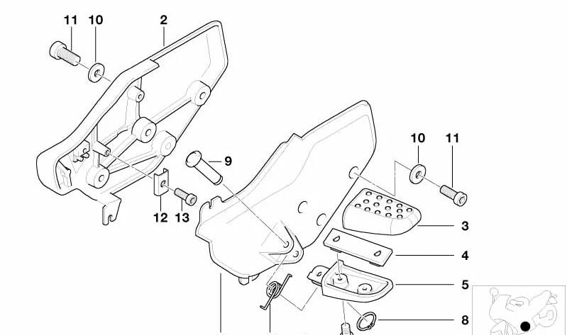 Left footrest kit OEM 46717682449 for BMW Motorrad K1200RS, K1200LT. Original BMW Motorrad.