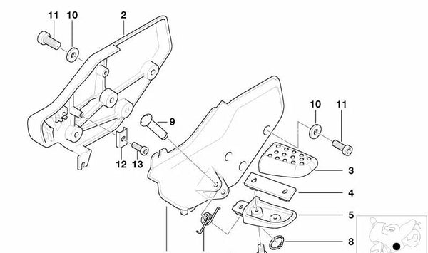 Reposapiés derecho cromado OEM 46717687234 para BMW Motorrad K 1200 LT (KK58) modelos 0544 y 0549. Compatible entre 1998 y 2009. Accesorio original BMW Motorrad.