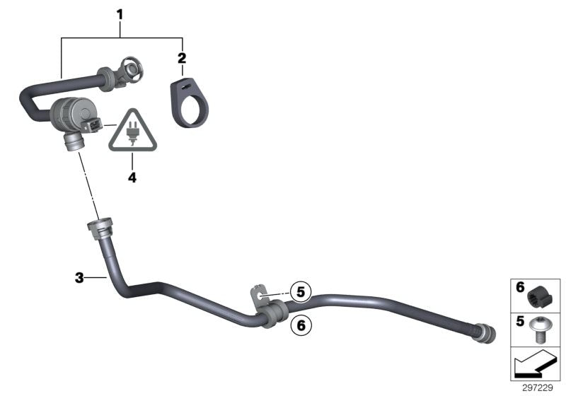 Válvula de ventilación del depósito con tubo OEM 13907572238 para BMW E90, E91, E92, E93, E60, E61, F10, F11, E63, E64. Original BMW.