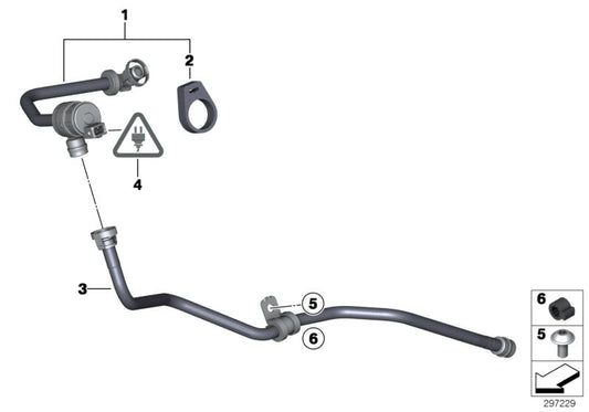 Válvula de ventilación del depósito con tubo OEM 13907572238 para BMW E90, E91, E92, E93, E60, E61, F10, F11, E63, E64. Original BMW.