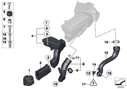 Tubo de aire de sobrealimentación OEM 13717595222 para BMW Serie 7 F01, F02, F03, Ghost RR4, Wraith RR5, Dawn RR6. Original BMW.