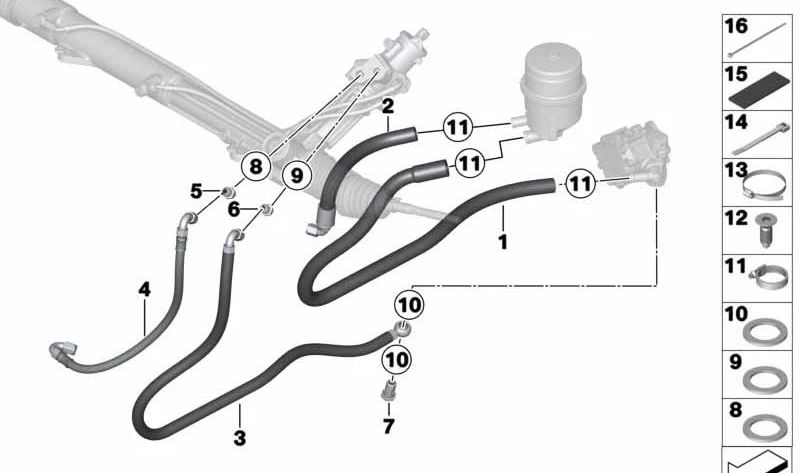 Olio OEM TUBI 32408424390 per BMW F20, F21, F22, F23, F30, F31, F32, F33, F34, F35, F36, F87. BMW originale.