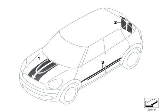Juego de tiras decorativas portón trasero blanco OEM 51149812072 para MINI Countryman R60, Cooper S, Cooper S ALL4. Original MINI.
