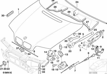 Cierre inferior de capó OEM 51237894369 para BMW Serie 3 E46, M3, M3 CSL. Original BMW.