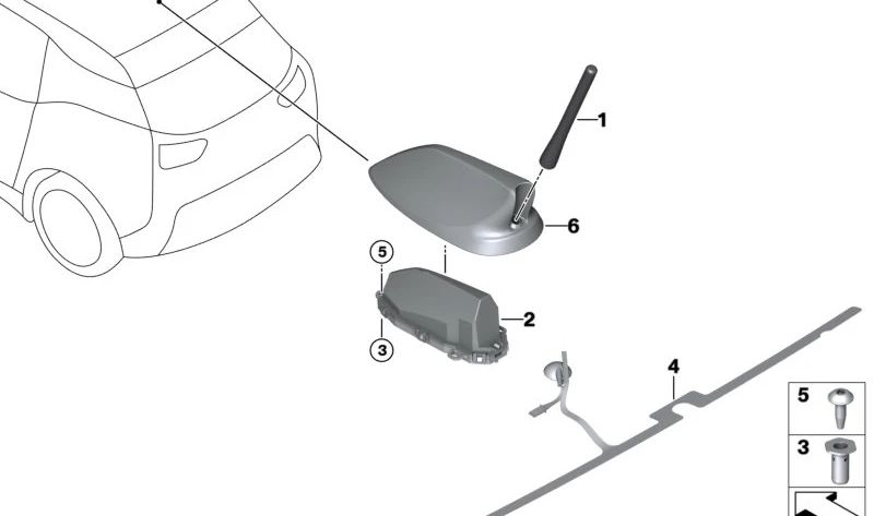 Antena de techo OEM 65202622702 para BMW i3 (I01, I01N). Recambio original BMW.