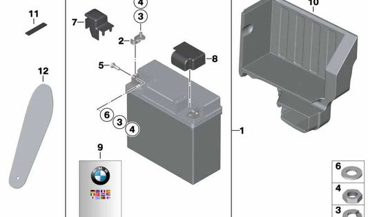 Soporte de batería OEM 46637693206 para BMW Motorrad R1200GS, R1200GS Adventure, R1200R, R1200RT, HP2 Enduro, HP2 Megamoto. Original BMW Motorrad.