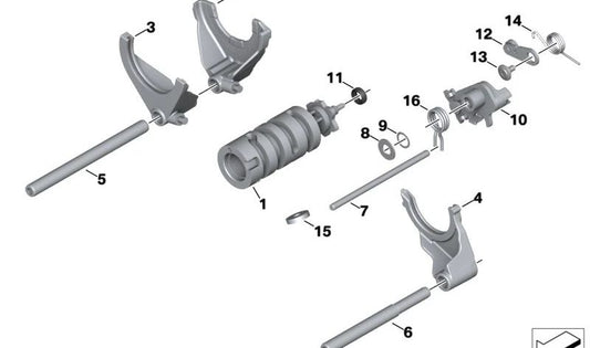 Árbol de levas del cambio (Schaltwalze) OEM 23008414051 para BMW Motorrad F650GS, F700GS, F750GS, F800GS, F800R, F800GT, F800ST, G650GS, G650X. Original BMW Motorrad.